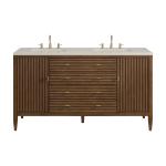 Myrrin 60" Double Vanity, Mid Century Walnut, w/ 3 CM Siberian Silestone Top w/FreePower Wireless Charger