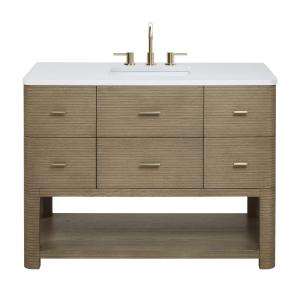 Lucian 48" Single Vanity, Pebble Oak w/ 3 CM White Zeus Silestone Widespread Top