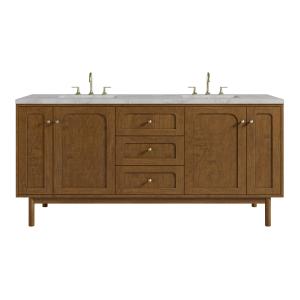 Laurent 72" Double Vanity, Honey Oak w/ 3 CM Victorian Silver Silestone Top w/FreePower Wireless Charger