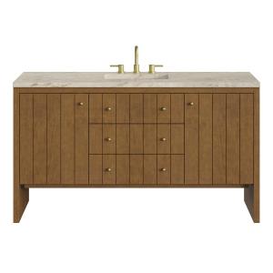 Hudson 60" Single Vanity, Honey Oak w/ 3 CM Tajnar Eclos Top w/FreePower Wireless Charger