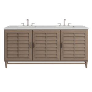 Portland 72IN Double Vanity Whitewashed Walnut w/ 3 CM Lime Delight Silestone Top