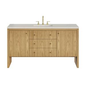 Hudson 60" Single Vanity, Light Natural Oak, w/ 3 CM Siberian Silestone Top w/FreePower Wireless Charger
