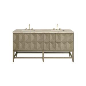 Emmeline 72" Double Vanity, Pebble Oak, w/ 3 CM Tajnar Eclos Top w/FreePower Wireless Charger
