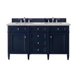 Brittany 60" Double Vanity, Victory Blue w/ 3 CM Victorian Silver Silestone Top w/FreePower Wireless Charger