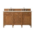 Brittany 60" Double Vanity, Saddle Brown, w/ 3 CM Tajnar Eclos Top