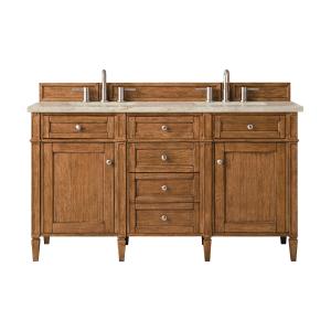 Brittany 60" Double Vanity, Saddle Brown, w/ 3 CM Tajnar Eclos Top w/FreePower Wireless Charger