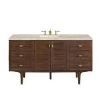 Amberly 60" Single Vanity, Mid-Century Walnut, w/ 3 CM Tajnar Eclos Top w/FreePower Wireless Charger