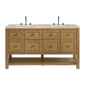 Breckenridge 60" Double Vanity, Light Natural Oak, w/ 3 CM Tajnar Eclos Top w/FreePower Wireless Charger