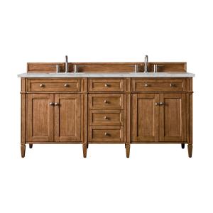 Brittany 72" Double Vanity, Saddle Brown w/ 3 CM Victorian Silver Silestone Top w/FreePower Wireless Charger