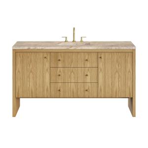 Hudson 60" Single Vanity, Light Natural Oak, w/ 3 CM Tajnar Eclos Top w/FreePower Wireless Charger