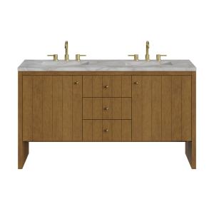 Hudson 60" Double Vanity, Honey Oak w/ 3 CM Victorian Silver Silestone Top