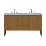 Hudson 60" Double Vanity, Honey Oak w/ 3 CM Victorian Silver Silestone Top w/FreePower Wireless Charger