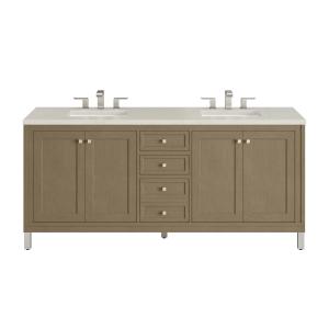 Chicago 72" Double Vanity, Walnut Whisper, w/ 3 CM Siberian Silestone Top