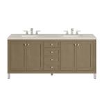 Chicago 72" Double Vanity, Walnut Whisper, w/ 3 CM Siberian Silestone Top w/FreePower Wireless Charger