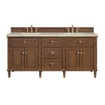 Lorelai 72" Double Vanity, Mid-Century Walnut, w/ 3 CM Tajnar Eclos Top w/FreePower Wireless Charger