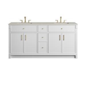 Bellshire 72" Double Vanity, Bright White w/ 3 CM Siberian Silestone Top