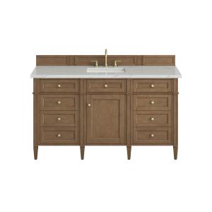 Brittany 60" Single Vanity, Pecan w/ 3 CM Ethereal Noctis Silestone Top w/FreePower Wireless Charger