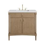 Kinnsden 36" Single Vanity, Weathered Oak w/ 3 CM White Zeus Silestone Top
