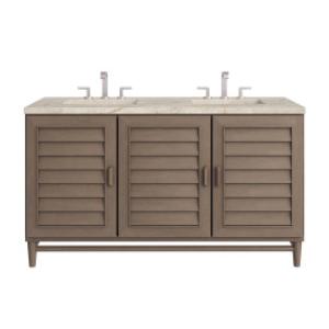 Portland 60IN Double Vanity Whitewashed Walnut w/ 3 CM Tajnar Eclos Top