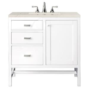 Addison 36" Single Vanity, Glossy White, w/ 3 CM Siberian Silestone Top