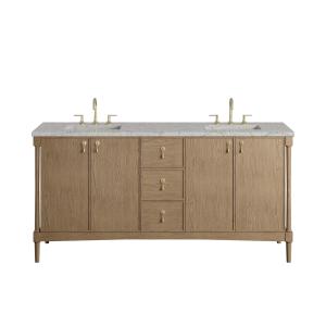 Kinnsden 72" Double Vanity, Weathered Oak w/ 3 CM Eternal Jasmine Pearl Silestone Top w/FreePower Wireless Charger