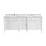Brittany 84" Double Vanity, Bright White w/ 3 CM Eternal Jasmine Pearl Top w/FreePower Wireless Charger