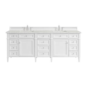 Brittany 84" Double Vanity, Bright White w/ 3 CM Eternal Jasmine Pearl Top w/FreePower Wireless Charger