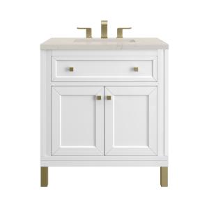 Chicago 30" Single Vanity, Glossy White, w/ 3 CM Siberian Silestone Top