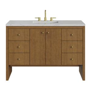 Hudson 48" Single Vanity, Honey Oak w/ 3 CM Ethereal Noctis Silestone Top w/FreePower Wireless Charger
