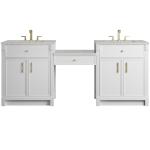 Bellshire 84" Dual Vanity Set with 24" Make-Up Counter, Bright White w/3 cm Eternal Jasmine Pearl Silestone Top