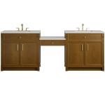 Bellshire 96" Dual Vanity Set with 24" Make-Up Counter, Honey Oak w/3 cm Lime Delight Silestone Top