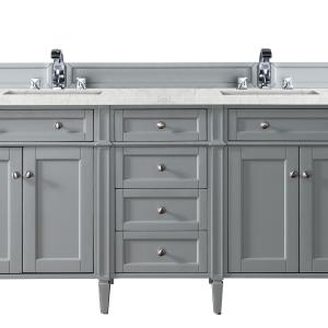 Brittany 72" Double Vanity, Urban Gray w/ 3 CM Eternal Jasmine Pearl Silestone Top w/FreePower Wireless Charger