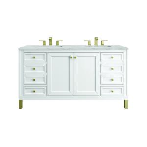 Chicago 60" Double Vanity, Glossy White, w/ 3 CM Victorian Silver Silestone® Top w/FreePower Wireless Charger