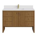 Hudson 48" Single Vanity, Honey Oak w/ Single Hole 3 CM White Zeus Silestone Top and Matching Backsplash