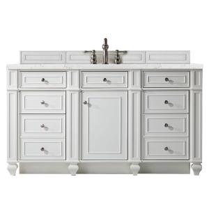 Bristol 60" Single Vanity, Bright White w/ 3 CM Eternal Jasmine Pearl Silestone Top w/FreePower Wireless Charger