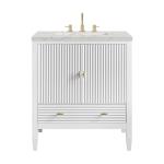 Myrrin 30" Single Vanity, Bright White w/ 3 CM Eternal Jasmine Pearl Silestone Top
