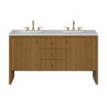 Hudson 60" Double Vanity, Honey Oak w/ 3 CM Ethereal Noctis Silestone Top