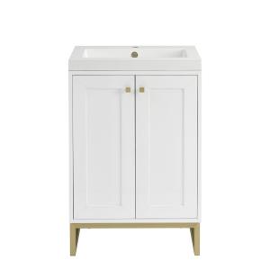 Chianti 24" Single Vanity, Glossy White, Champagne Brass, w/ White Glossy Composite Stone Top