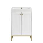Chianti 24" Single Vanity, Glossy White, Champagne Brass, w/ White Glossy Composite Stone Top