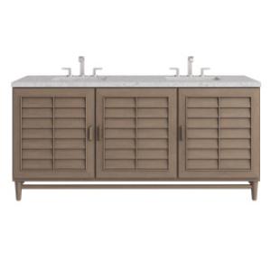 Portland 72IN Double Vanity Whitewashed Walnut w/ 3 CM Eternal Jasmine Pearl Silestone Top w/FreePower Wireless Charger