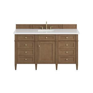Brittany 60" Single Vanity, Pecan w/ 3 CM White Zeus Silestone Top