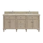 Lorelai 72" Double Vanity, Whitewashed Oak, w/ 3 CM Tajnar Eclos Top w/FreePower Wireless Charger