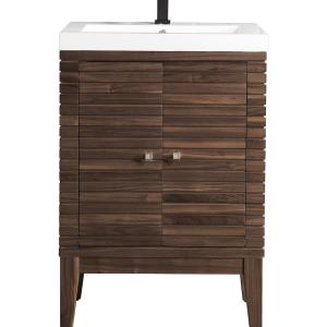 Linden 24" Single Vanity, Mid-Century Walnut w/ White Glossy Composite Stone Top