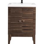 Linden 24" Single Vanity, Mid-Century Walnut w/ White Glossy Composite Stone Top