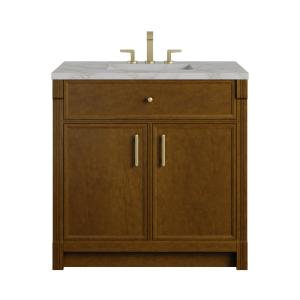 Bellshire 36" Single Vanity, Honey Oak w/ 3 CM Victorian Silver Silestone Top