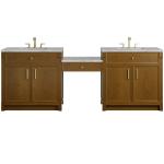Bellshire 96" Dual Vanity Set with 24" Make-Up Counter, Honey Oak w/3 cm Victorian Silver Silestone Top