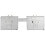 Bellshire 120" Dual Vanity Set with 24" Make-Up Counter, Bright White w/3 cm Ethereal Noctis Silestone Top w/FreePower Wireless Charger