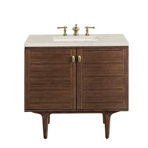 Amberly 36" Single Vanity, Mid-Century Walnut, w/ 3 CM Siberian Silestone Top