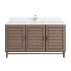 Portland 60IN Single Vanity Whitewashed Walnut w/ Single Hole 3 CM White Zeus Silestone Top & Backsplash