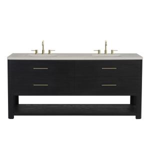Lucian 72" Double Vanity, Carbon Oak, w/ 3 CM Siberian Silestone Widespread Top
